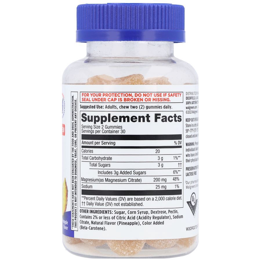 slide 5 of 5, Walgreens Free & Pure Magnesium 200 mg Gummies Natural Pineapple, 60 ct