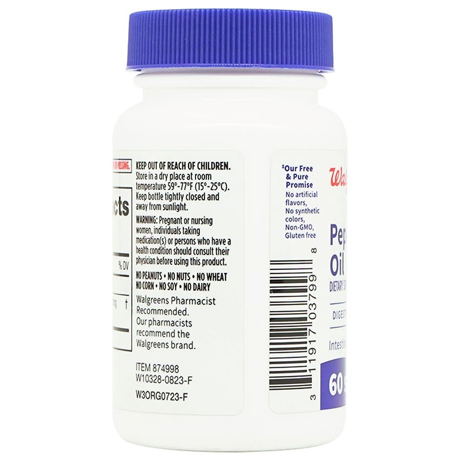 slide 3 of 3, Walgreens Free & Pure Peppermint Oil Softgels, 60 ct