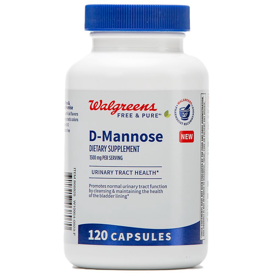 slide 2 of 5, Walgreens Free & Pure D-Mannose 500mg Capsule (40 days), 120 ct