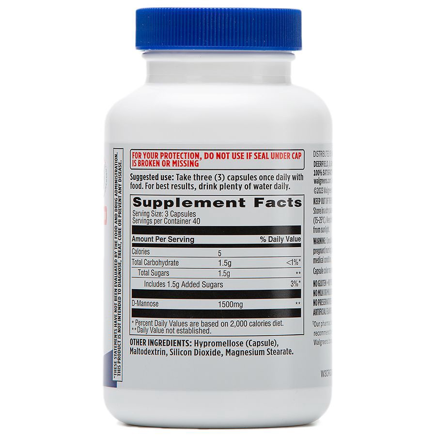 slide 4 of 5, Walgreens Free & Pure D-Mannose 500mg Capsule (40 days), 120 ct