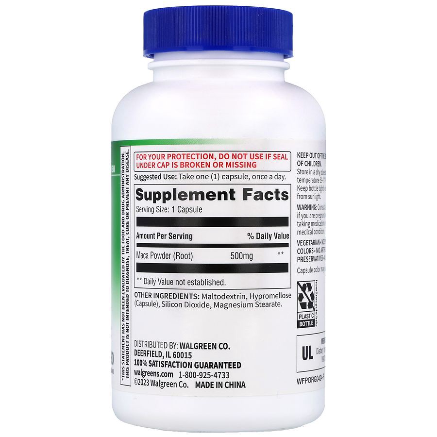 slide 2 of 5, Walgreens Free & Pure Maca Root Supplement 500mg Capsules (90 days), 90 ct