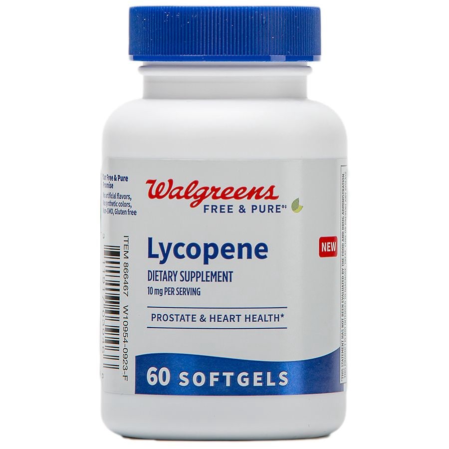 slide 4 of 5, Walgreens Free & Pure Lycopene Supplement 10mg Softgels for Prostate & Heart Health (60 days), 60 ct