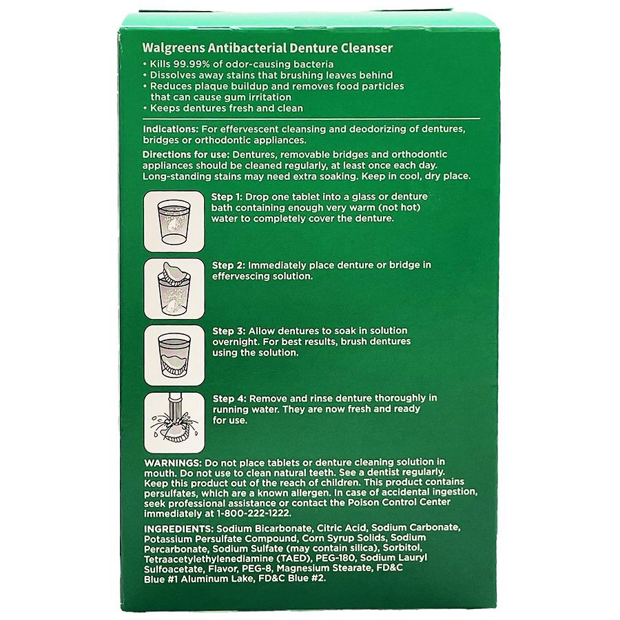slide 2 of 2, Walgreens Antibacterial Denture Cleanser Overnight, 120 ct
