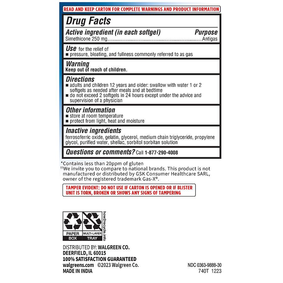slide 3 of 3, Walgreens Free & Pure Maximum Strength Gas Relief, Simethicone 250 mg, 30 ct
