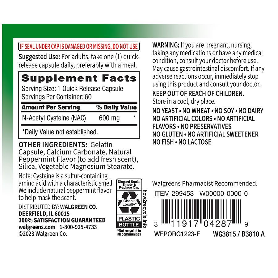 slide 3 of 3, Walgreens Free & Pure N-Acetyl Capsules, 60 ct