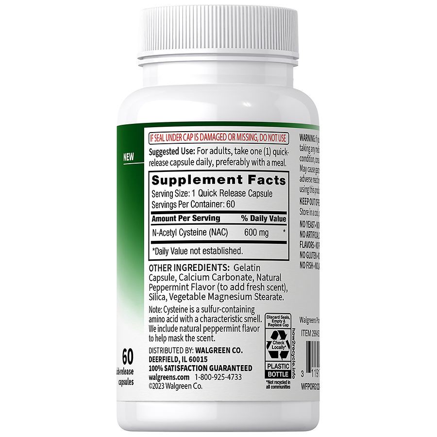 slide 2 of 3, Walgreens Free & Pure N-Acetyl Capsules, 60 ct