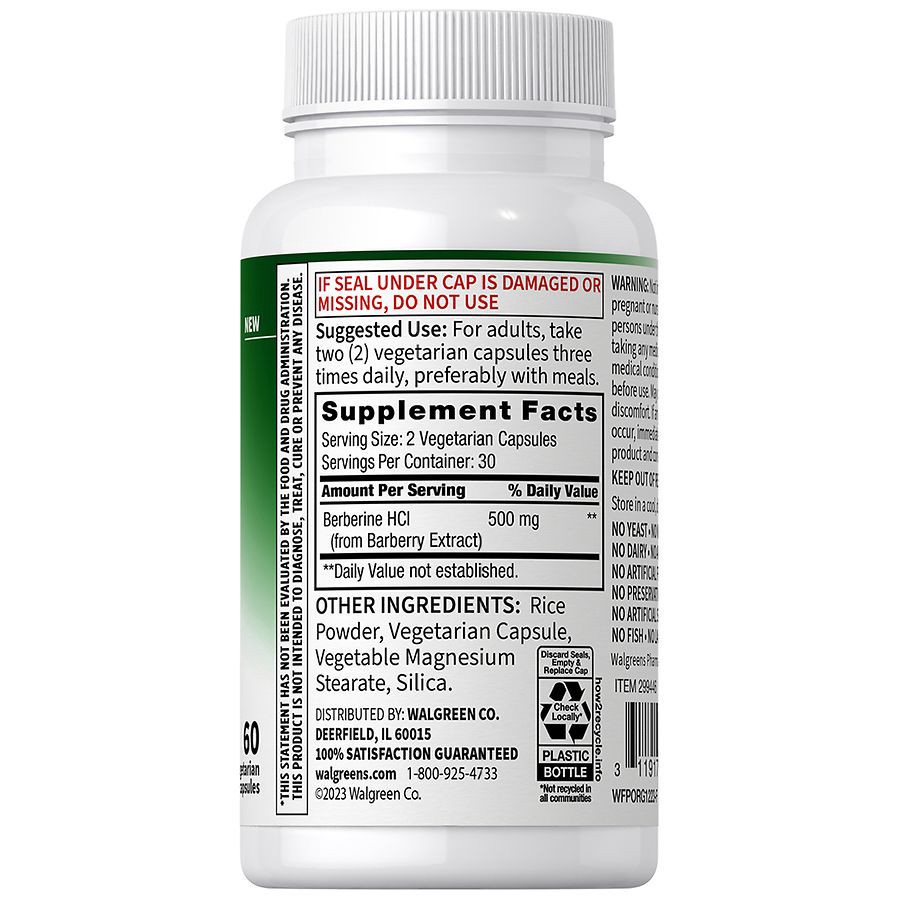 slide 2 of 4, Walgreens Free & Pure Berberine HCI Capsules, 60 ct