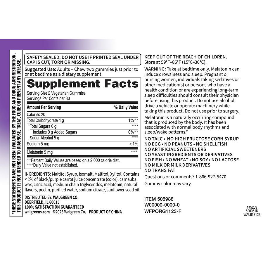 slide 3 of 3, Walgreens Free & Pure Sugar Free Melatonin 5 mg Gummies Natural Strawberry, 60 ct