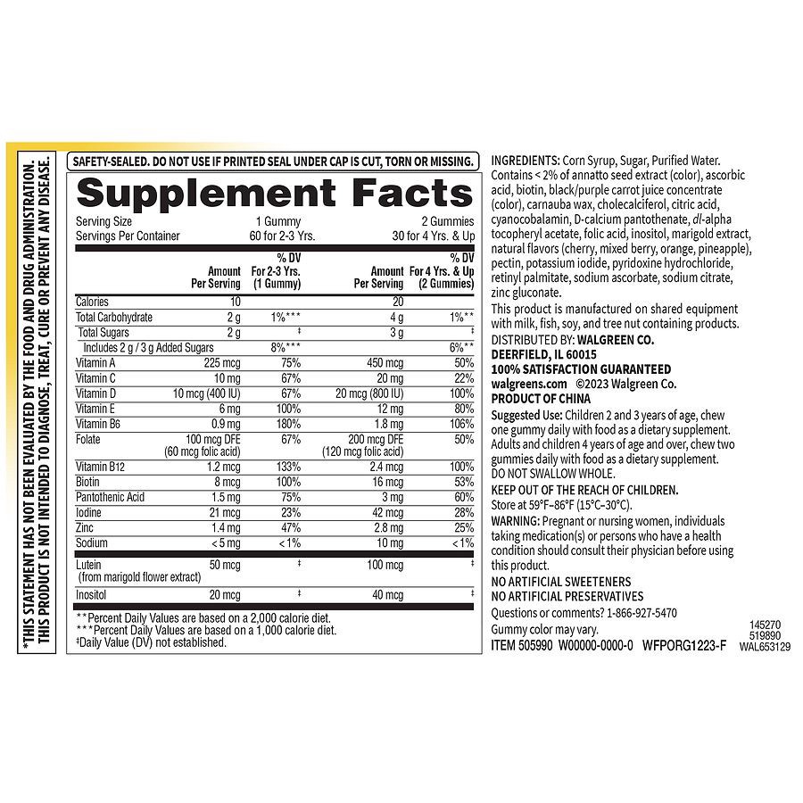 slide 2 of 3, Walgreens Free & Pure Children's Multivitamin Gummies Natural Fruit, 60 ct