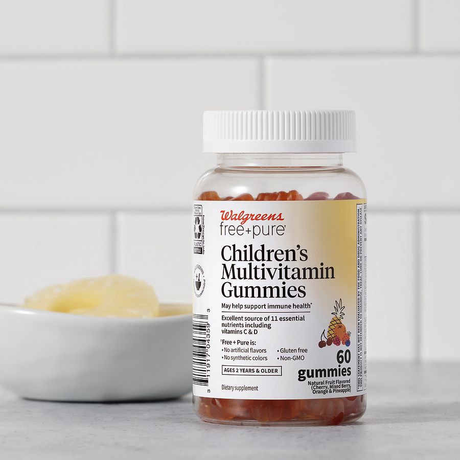 slide 3 of 3, Walgreens Free & Pure Children's Multivitamin Gummies Natural Fruit, 60 ct