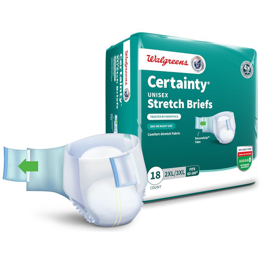 slide 3 of 5, Walgreens Unisex Adjustable Incontinence Stretch Briefs with Tabs, 2xlarge/3xlarge size 18 ct