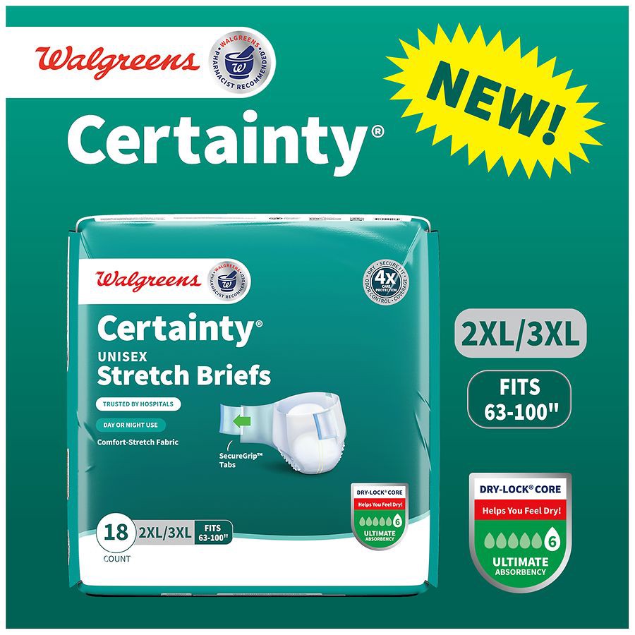 slide 4 of 5, Walgreens Unisex Adjustable Incontinence Stretch Briefs with Tabs, 2xlarge/3xlarge size 18 ct