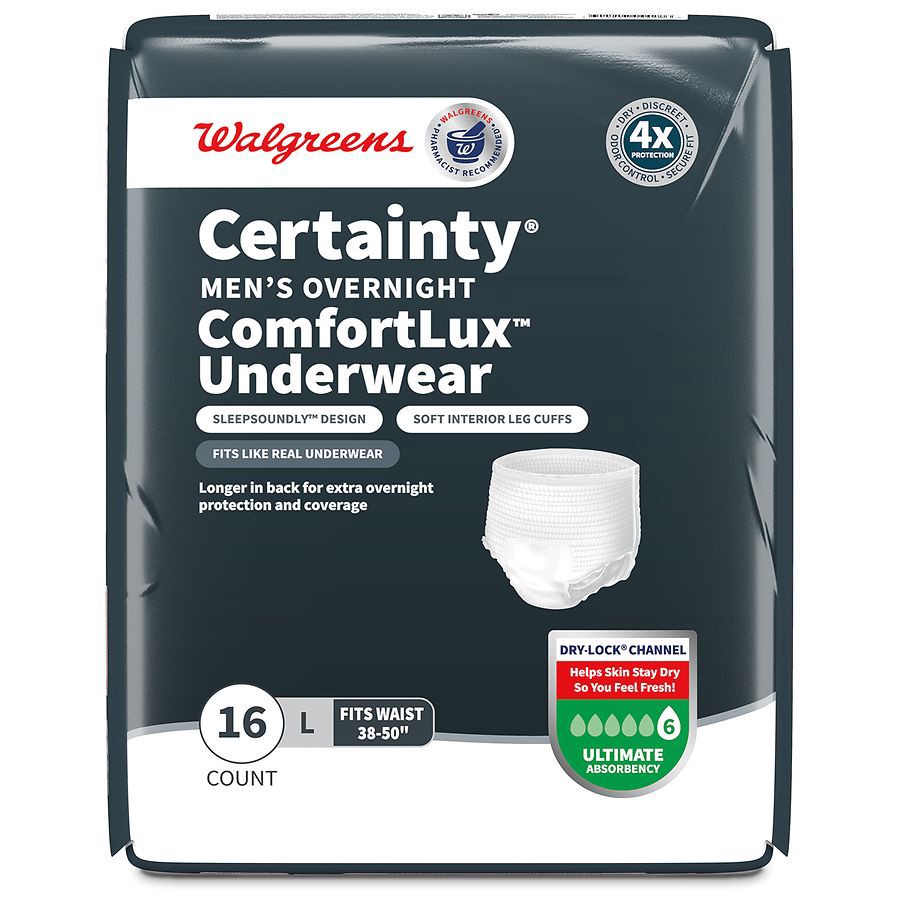 slide 2 of 5, Walgreens Men's Overnight Underwear, Ultimate Absorbency, LG