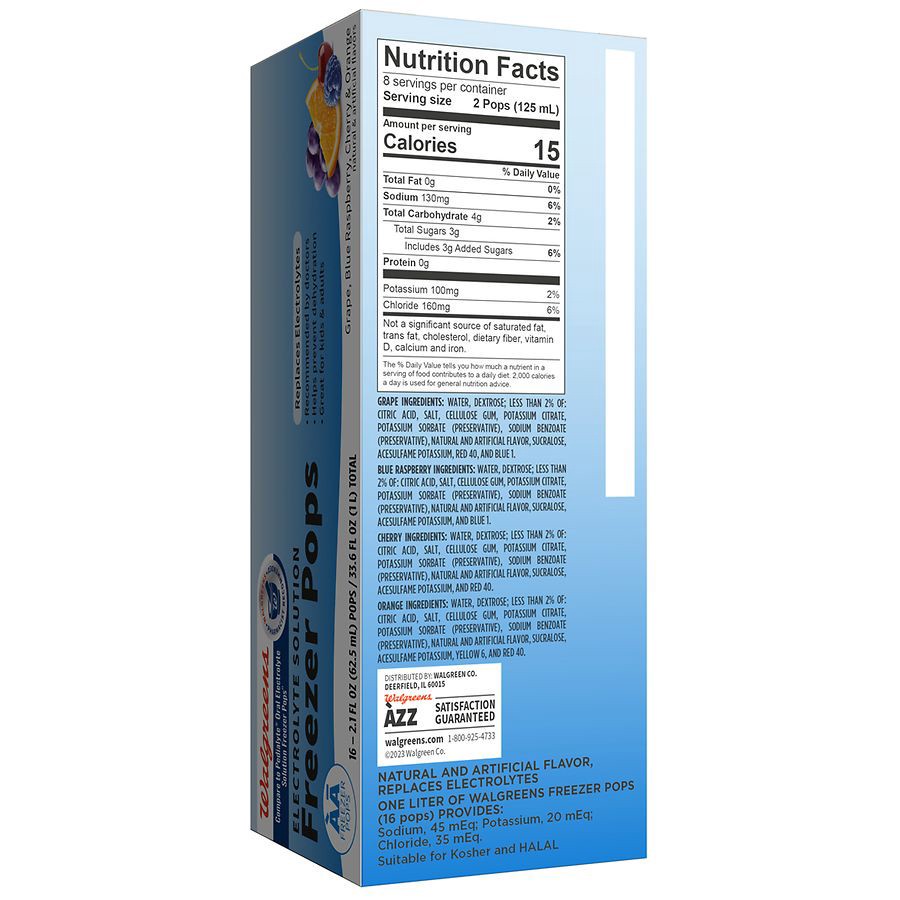 slide 3 of 5, Walgreens Electrolyte Solution Freezer Pops Grape, Blue Raspberry, Cherry & Orange, 16 ct; 2.1 fl oz