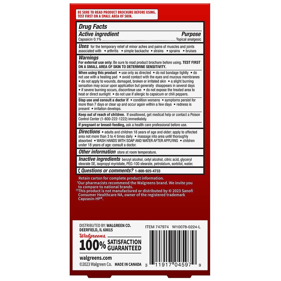 slide 2 of 4, Walgreens Capsaicin Arthritis Pain Relief Cream Fragrance Free, 1.5 oz
