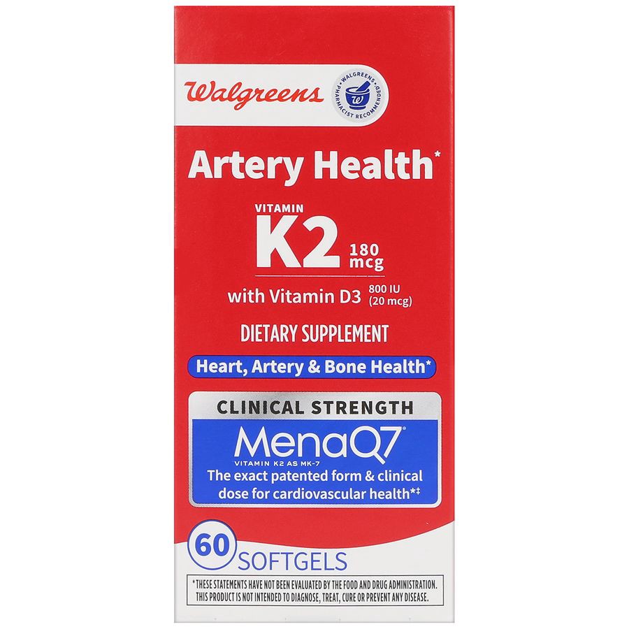 slide 3 of 5, Walgreens Artery Health Vitamin K2 with Vitamin D3, 60 ct