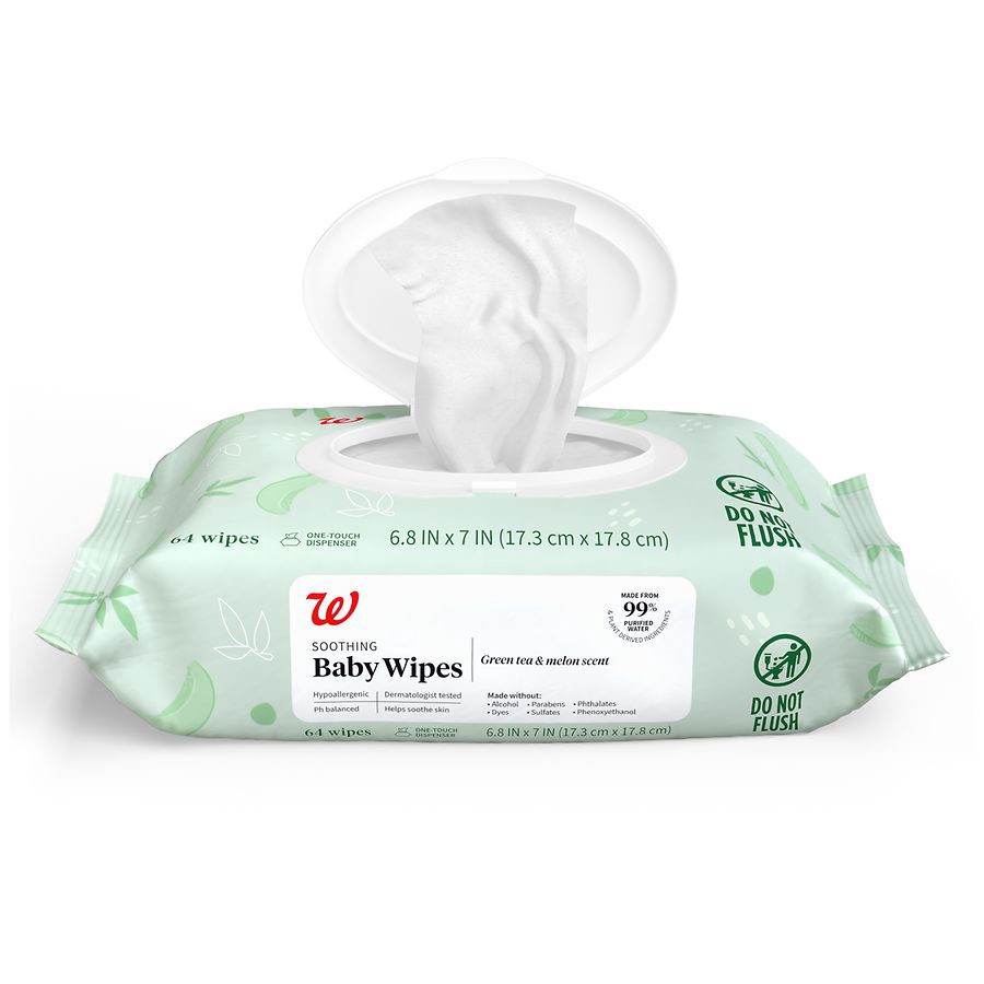 slide 5 of 5, Walgreens Baby Wipes Green Tea Melon, 64 ct