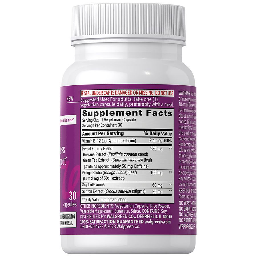 slide 3 of 4, Walgreens Free & Pure Menopause + Mental Alertness and Energy Capsules, 30 ct