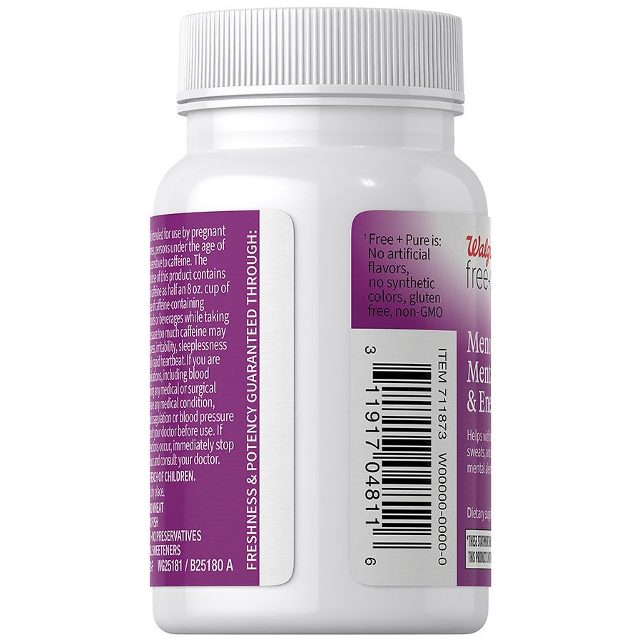 slide 4 of 4, Walgreens Free & Pure Menopause + Mental Alertness and Energy Capsules, 30 ct