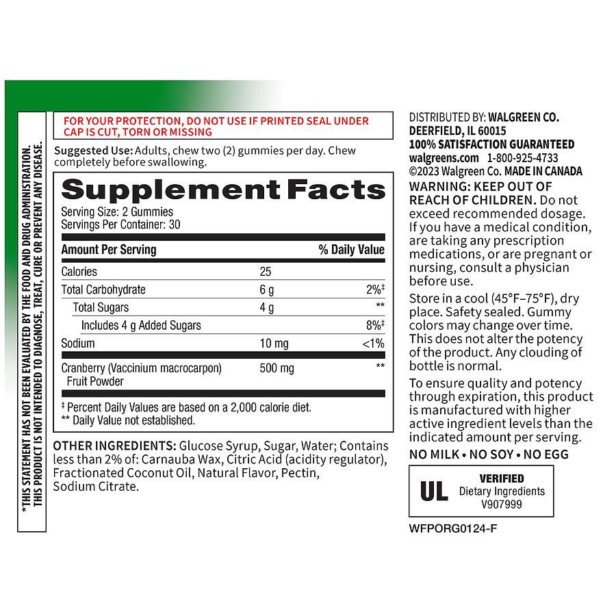 slide 3 of 3, Walgreens Free & Pure Cranberry Gummies, 60 ct