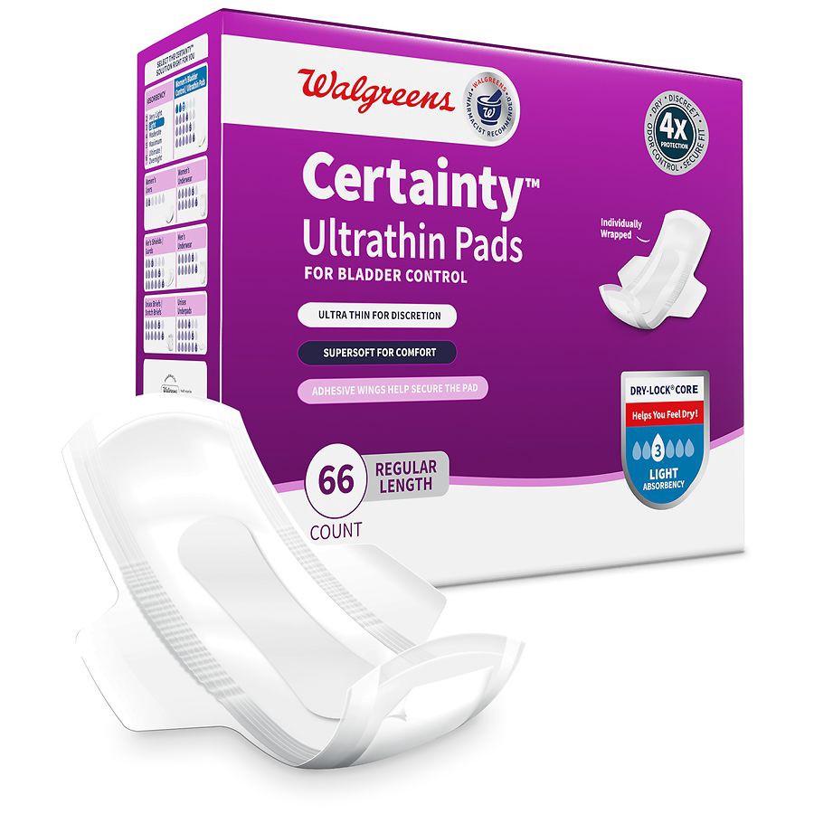 slide 5 of 5, Walgreens Certainty Women's UltraThin Light Pads With Wings, regular 66 ct
