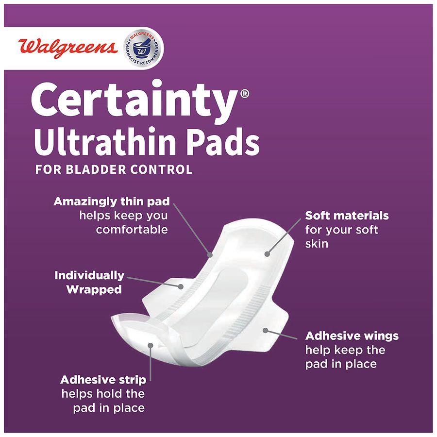 slide 2 of 5, Walgreens Certainty Women's UltraThin Light Pads With Wings, regular 66 ct