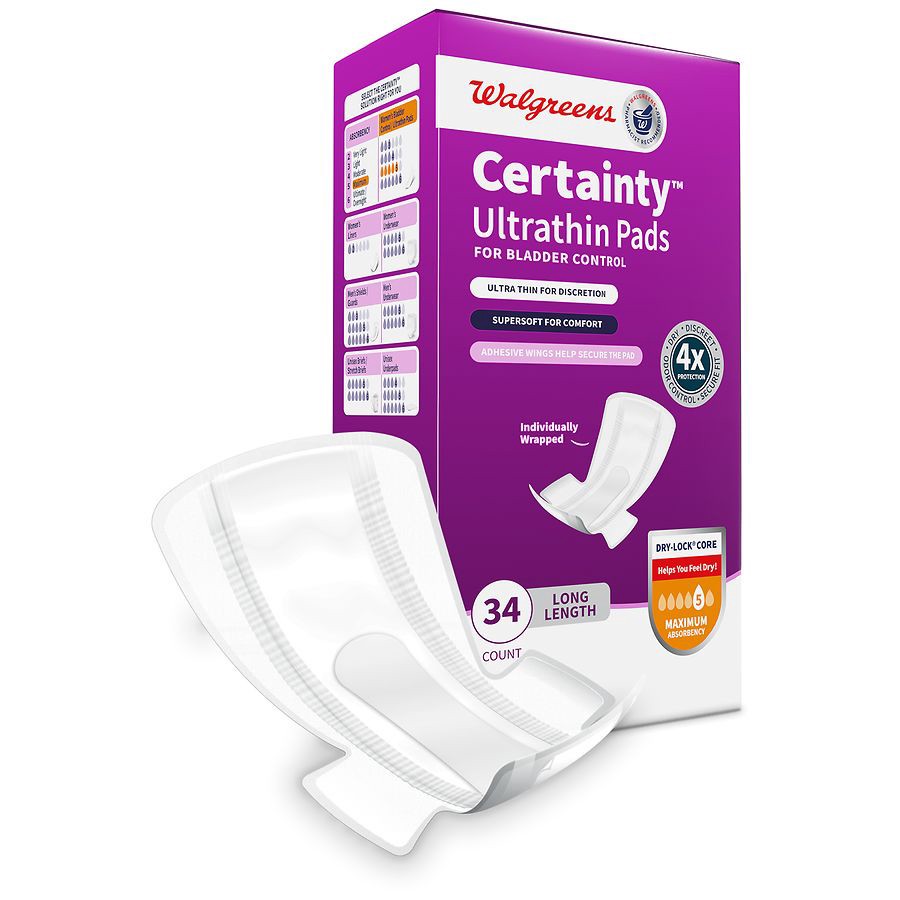 slide 2 of 5, Walgreens Certainty Women's UltraThin Maximum Pads With Wings, long 34 ct