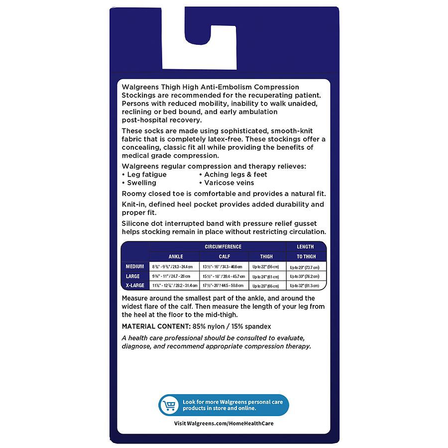 slide 4 of 5, Walgreens Anti-Embolism Compression Stockings, Thigh High White, XL