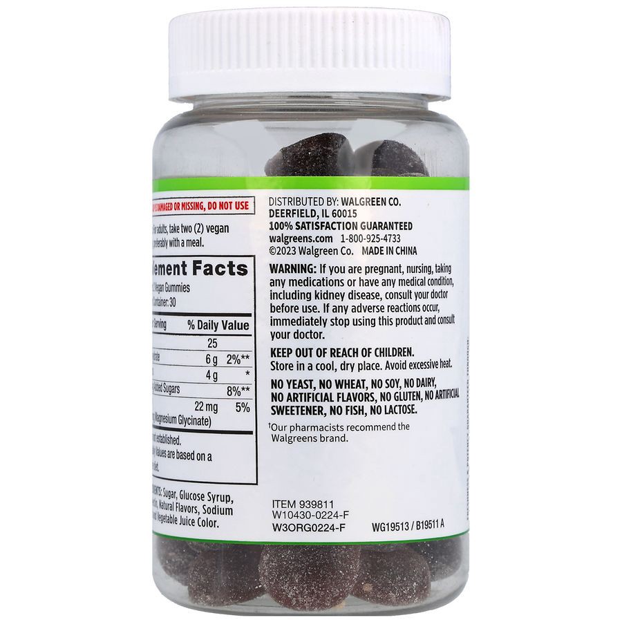 slide 4 of 5, Walgreens Magnesium Glycinate Gummies Natural Sour Grape, 60 ct