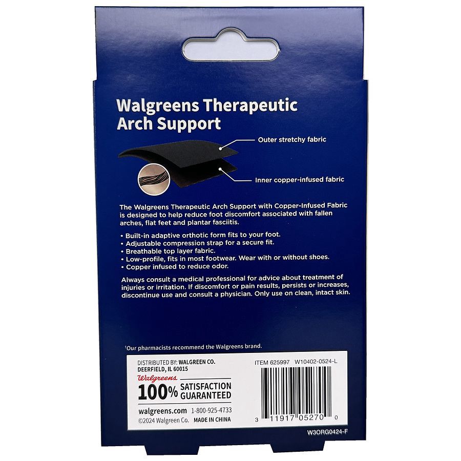 slide 2 of 3, Walgreens Copper Therapeutic Arch Support One Size, 1 pair