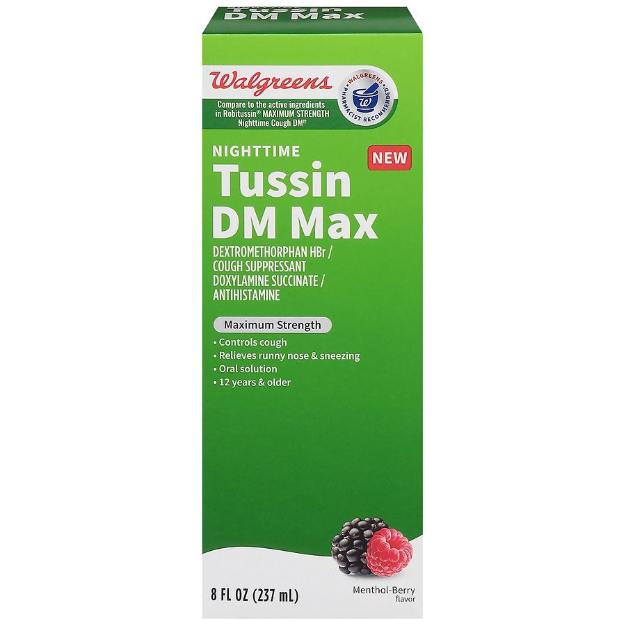 slide 4 of 5, Walgreens Nighttime Tussin DM Max Menthol Berry, 8 fl oz