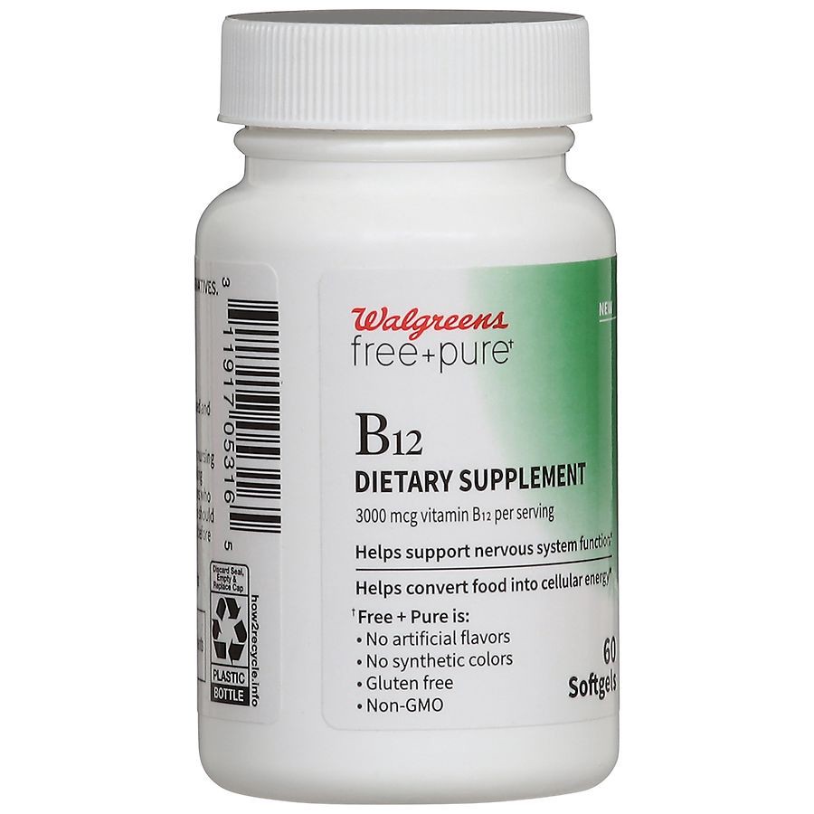 slide 2 of 5, Walgreens Free & Pure Vitamin B12 Softgel 3000 mcg, 60 ct