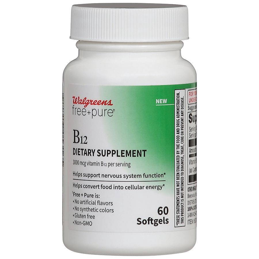 slide 4 of 5, Walgreens Free & Pure Vitamin B12 Softgel 3000 mcg, 60 ct