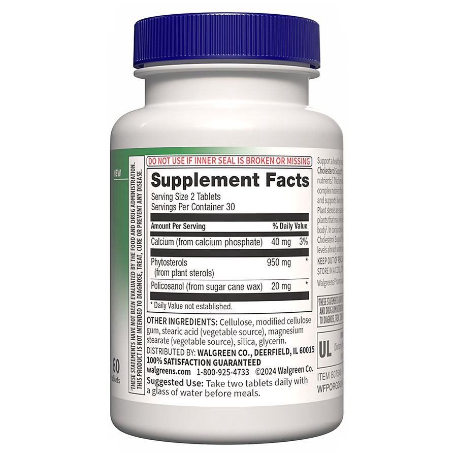slide 2 of 3, Walgreens Cholesterol Support with Plant Sterols, 60 ct