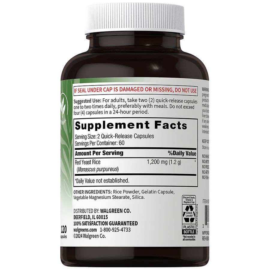 slide 4 of 4, Walgreens Free & Pure Red Yeast Rice Capsules, 120 ct