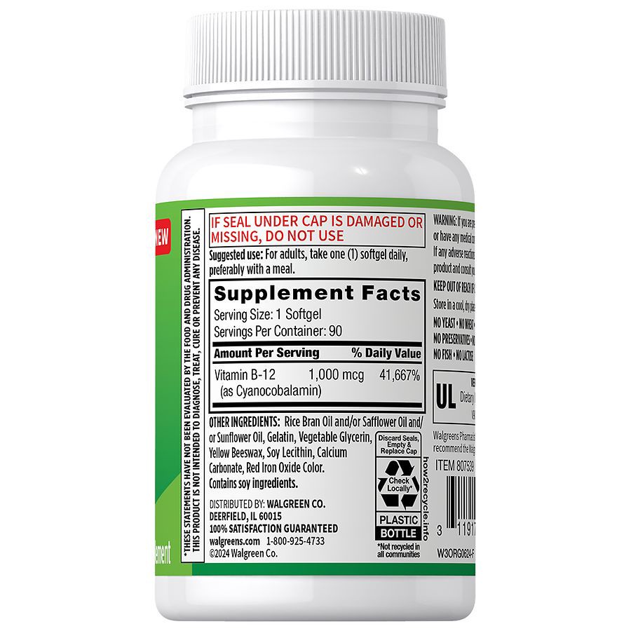 slide 4 of 4, Walgreens Free & Pure B12 Softgels, 90 ct