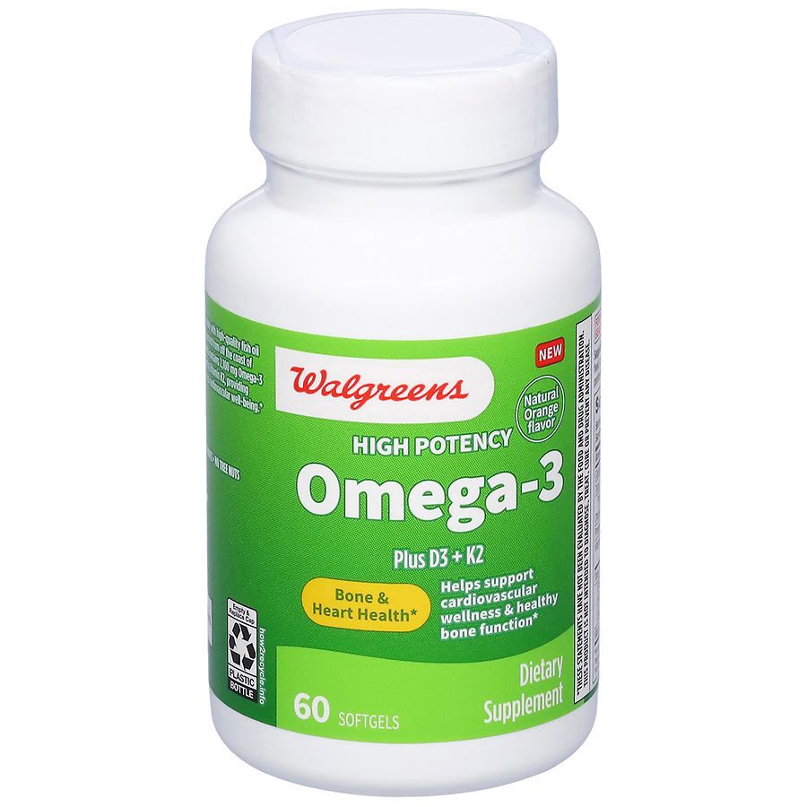 slide 5 of 5, Walgreens Omega-3 Plus D3 + K2 Softgels, 60 ct