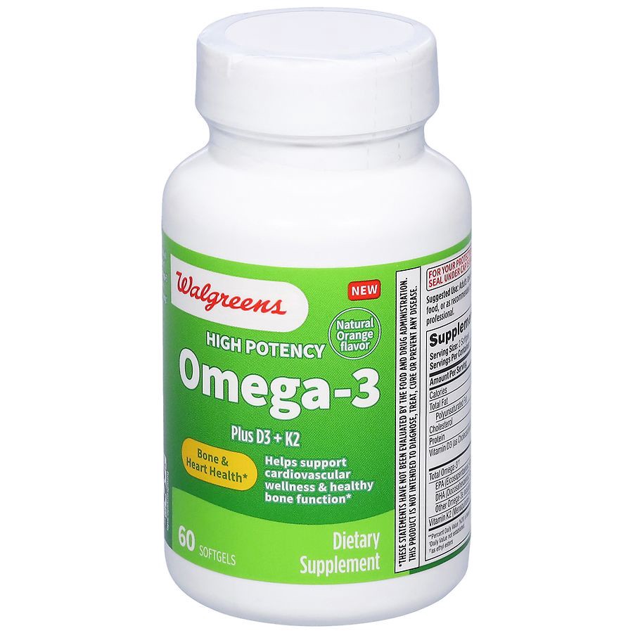 slide 4 of 5, Walgreens Omega-3 Plus D3 + K2 Softgels, 60 ct