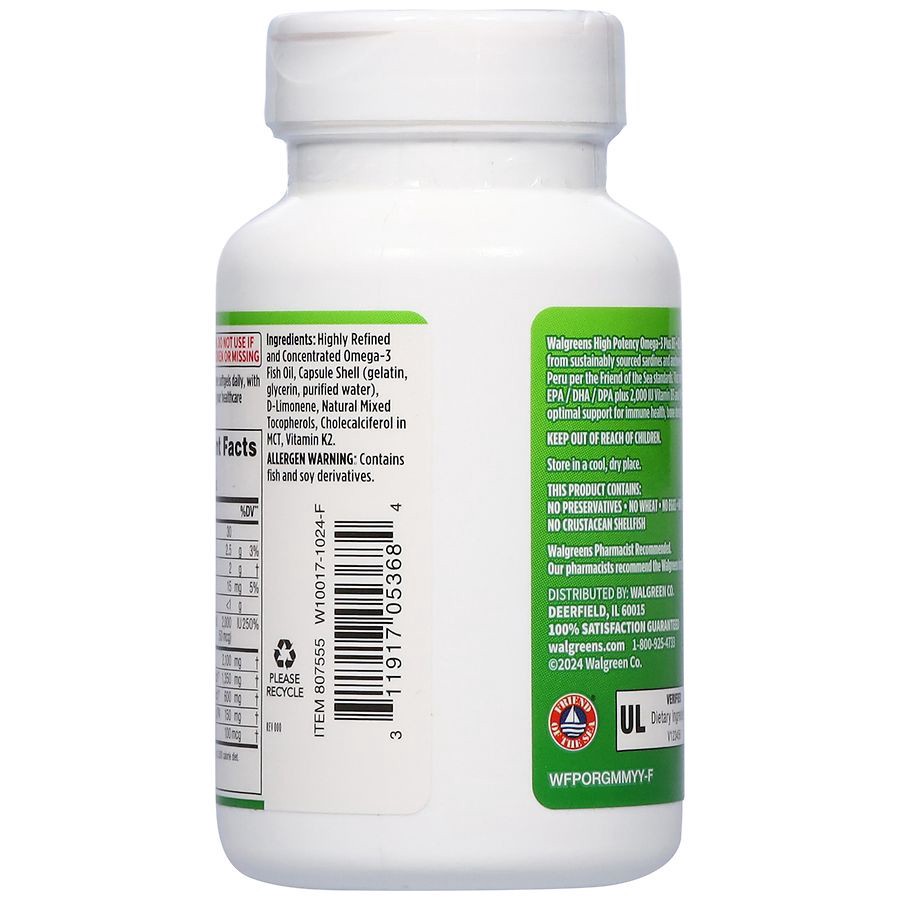 slide 3 of 5, Walgreens Omega-3 Plus D3 + K2 Softgels, 60 ct