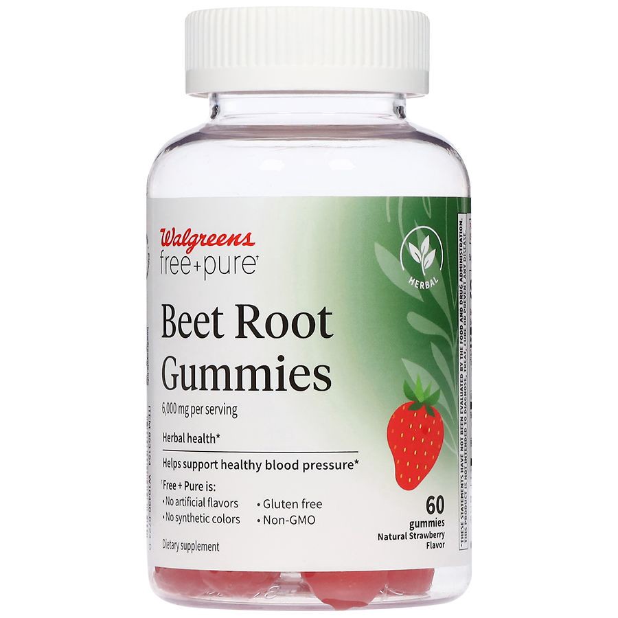 slide 3 of 5, Walgreens Free & Pure Beet Root Gummies Natural Strawberry, 60 ct