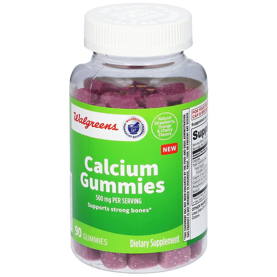 slide 5 of 5, Walgreens Calcium Gummies Natural Strawberry, Orange & Cherry, 90 ct