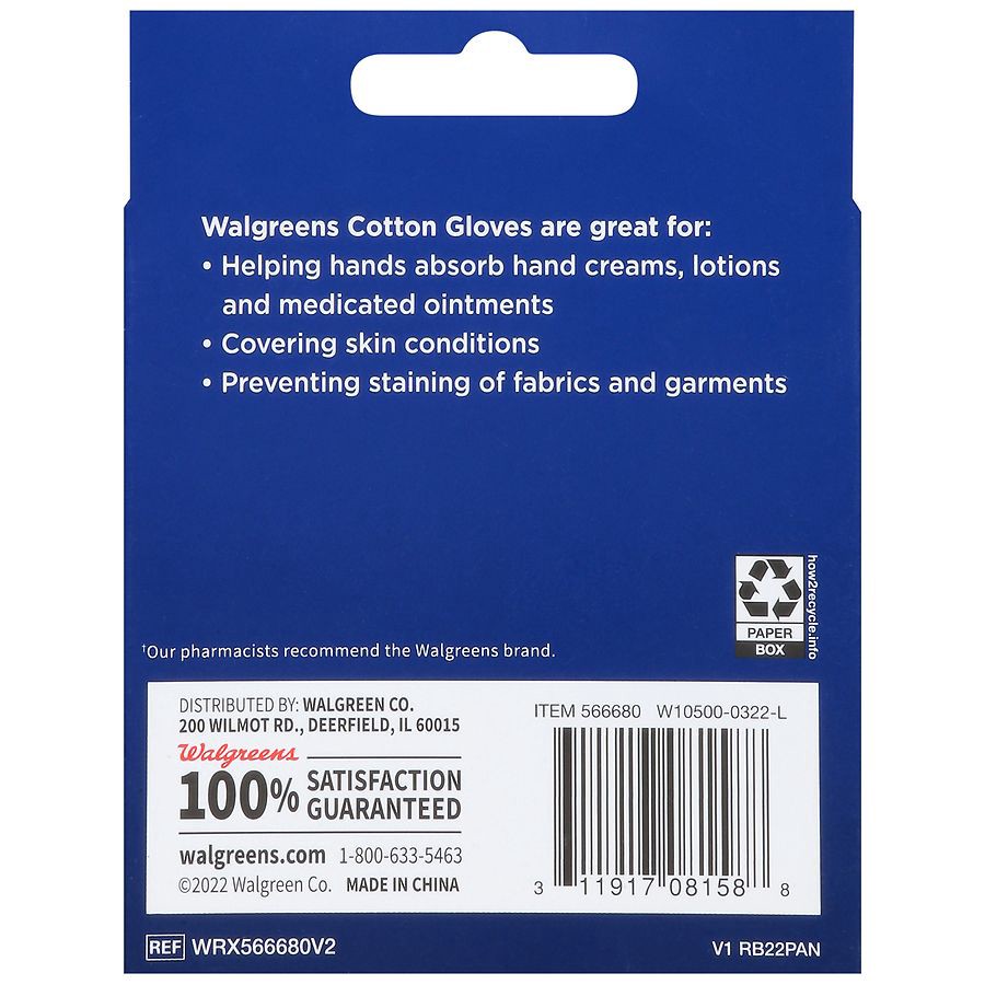 slide 3 of 3, Walgreens 100% Cotton Gloves, LG