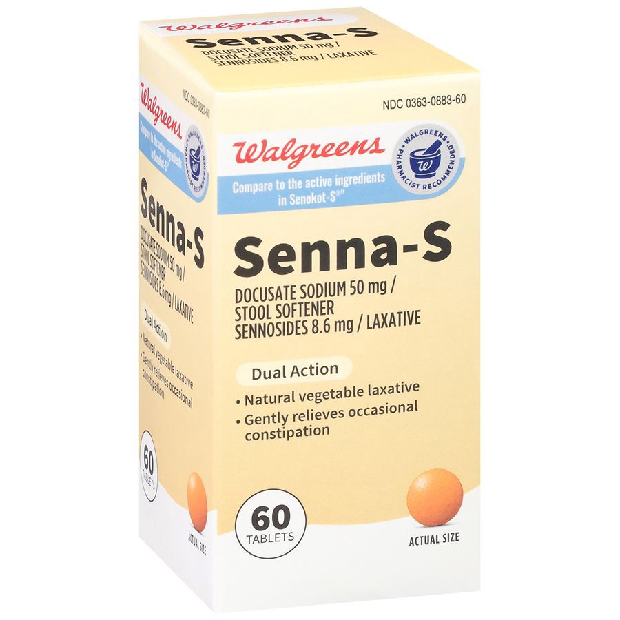 slide 4 of 5, Walgreens Dual Action Senna-S Laxative Tablets, 60 ct