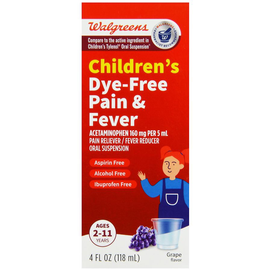 slide 5 of 5, (Max 3) Walgreens Children's Dye-Free Pain & Fever Grape Flavor Liquid, 4 fl oz