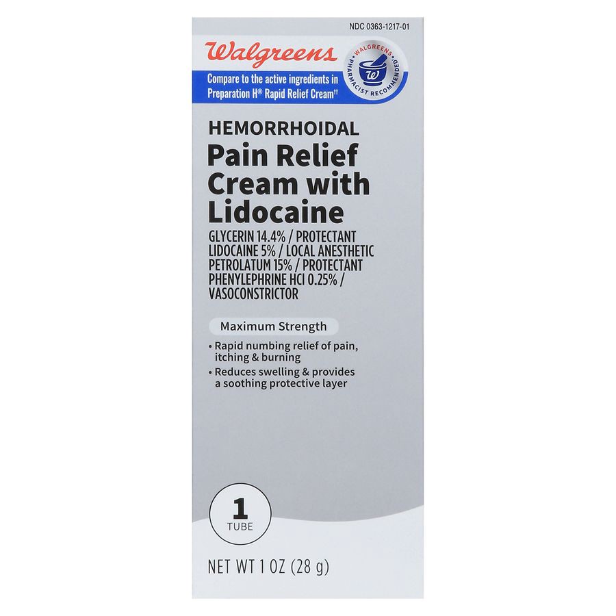 slide 2 of 5, Walgreens Hemorrhoidal Pain Relief Cream with Lidocaine, 1 oz