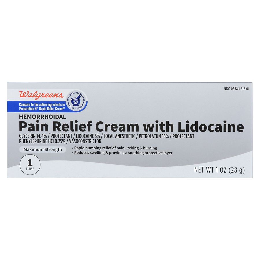 slide 4 of 5, Walgreens Hemorrhoidal Pain Relief Cream with Lidocaine, 1 oz
