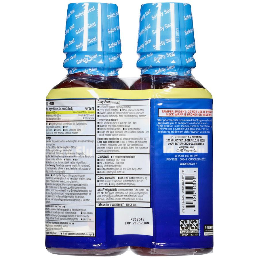 slide 5 of 5, Walgreens Night Cold & Flu Liquid Cherry, 2 ct; 12 fl oz