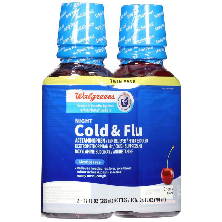 slide 3 of 5, Walgreens Night Cold & Flu Liquid Cherry, 2 ct; 12 fl oz