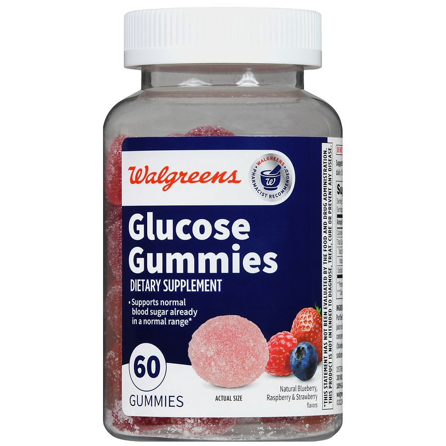 slide 3 of 5, Walgreens Glucose Gummies Natural Blueberry, Raspberry & Strawberry, 60 ct