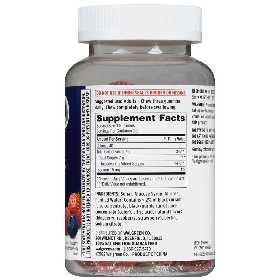 slide 4 of 5, Walgreens Glucose Gummies Natural Blueberry, Raspberry & Strawberry, 60 ct
